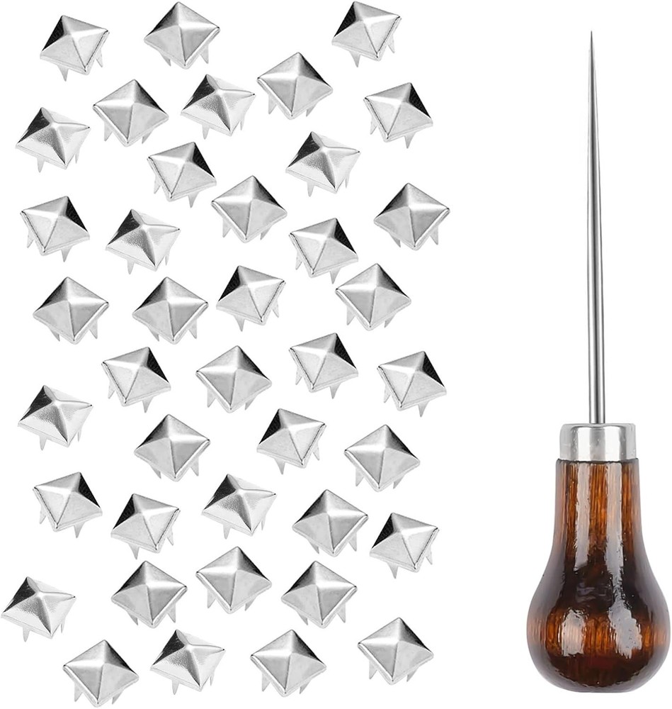 Rust-Resistant 10mm Pyramid Studs for Leather & Fabrics - 500 Count with Awl
