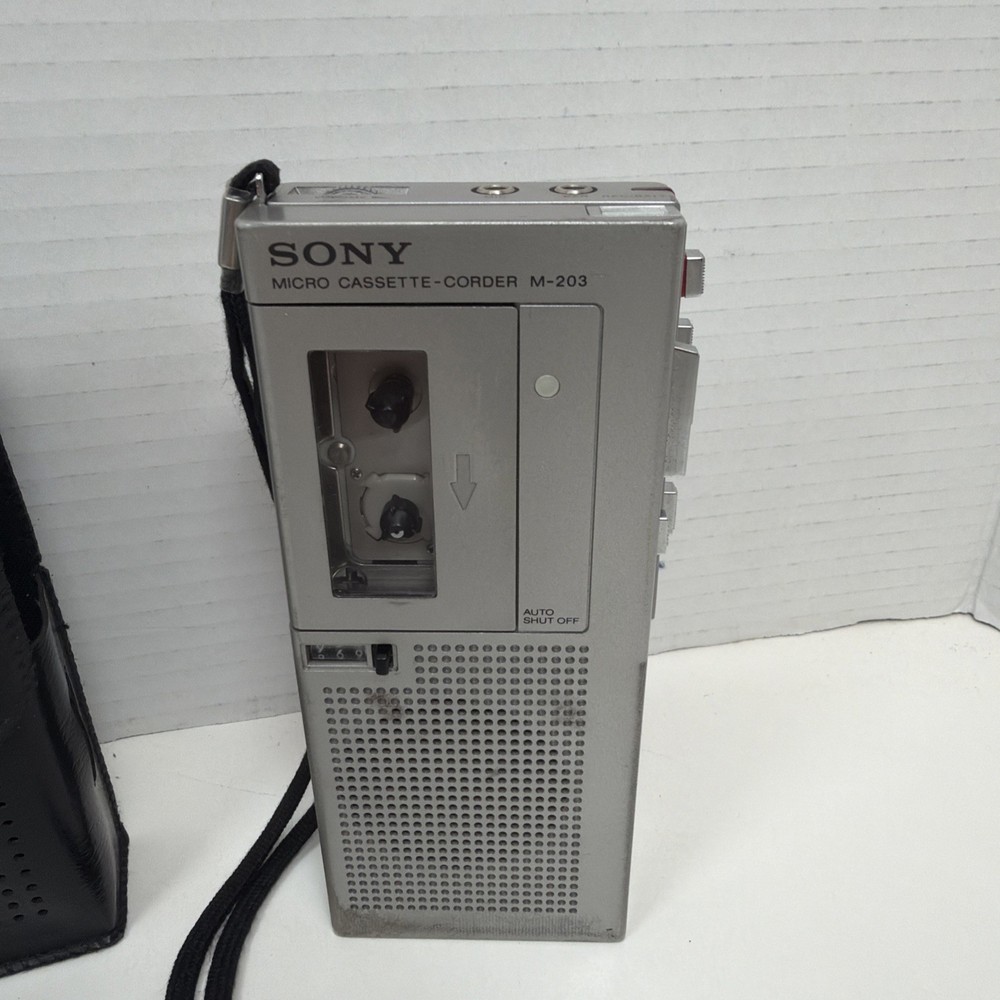 Sony Micro Cassette Recorder M-203 w/ Leather Case -Powers On NEEDS BELTS