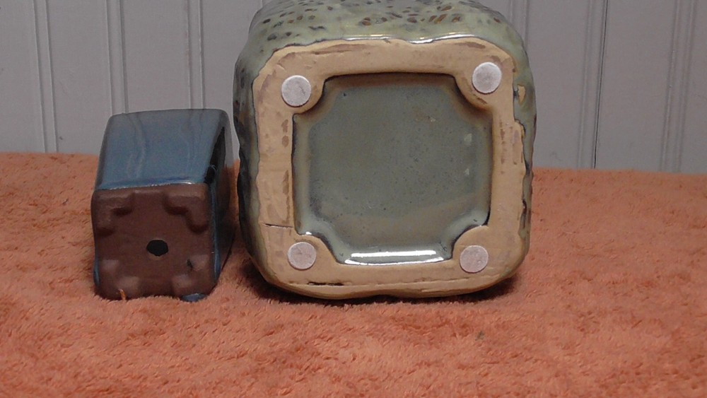 Small Vintage Ceramic Planters Square green and blue