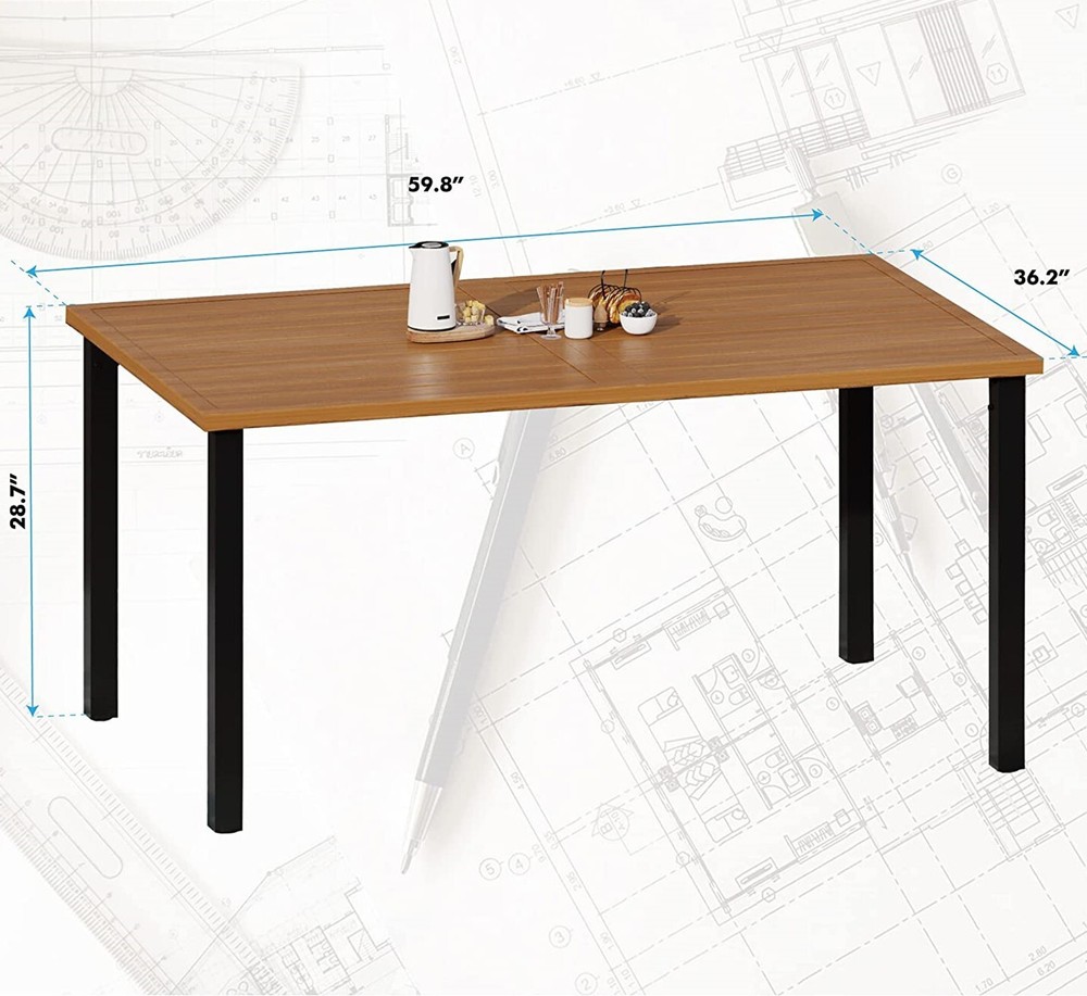 Outdoor Dining Table for 6 Person Rectangular Patio Table W/ 1.57" Umbrella Hole
