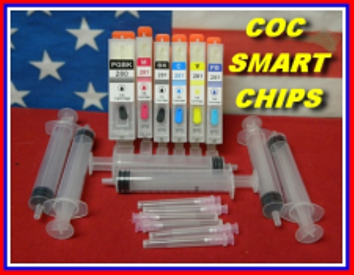 Canon Empty Refillable PGI 280, CLI 281 Cartridges 6 Color Set With Smart Chip