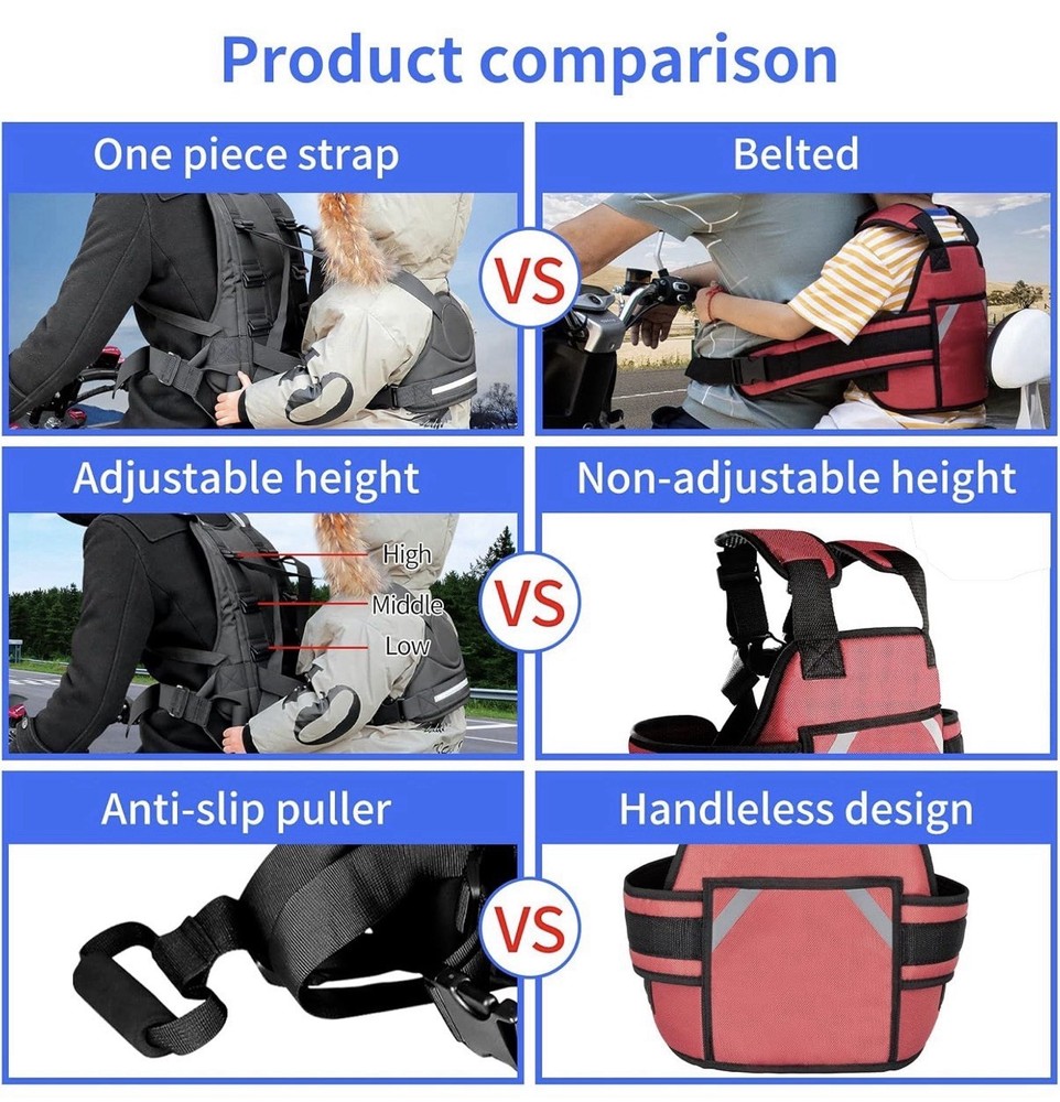 Adjustable Harness, Prevent Passengers from Falling for ATV,Snowmobile,Black