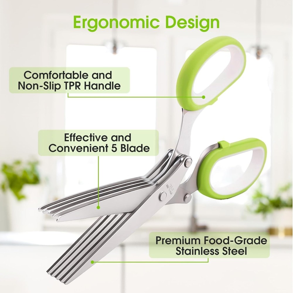 Herb Scissors, Kitchen Shears with 5 Blades and Cover, Multipurpose Cutting, ...