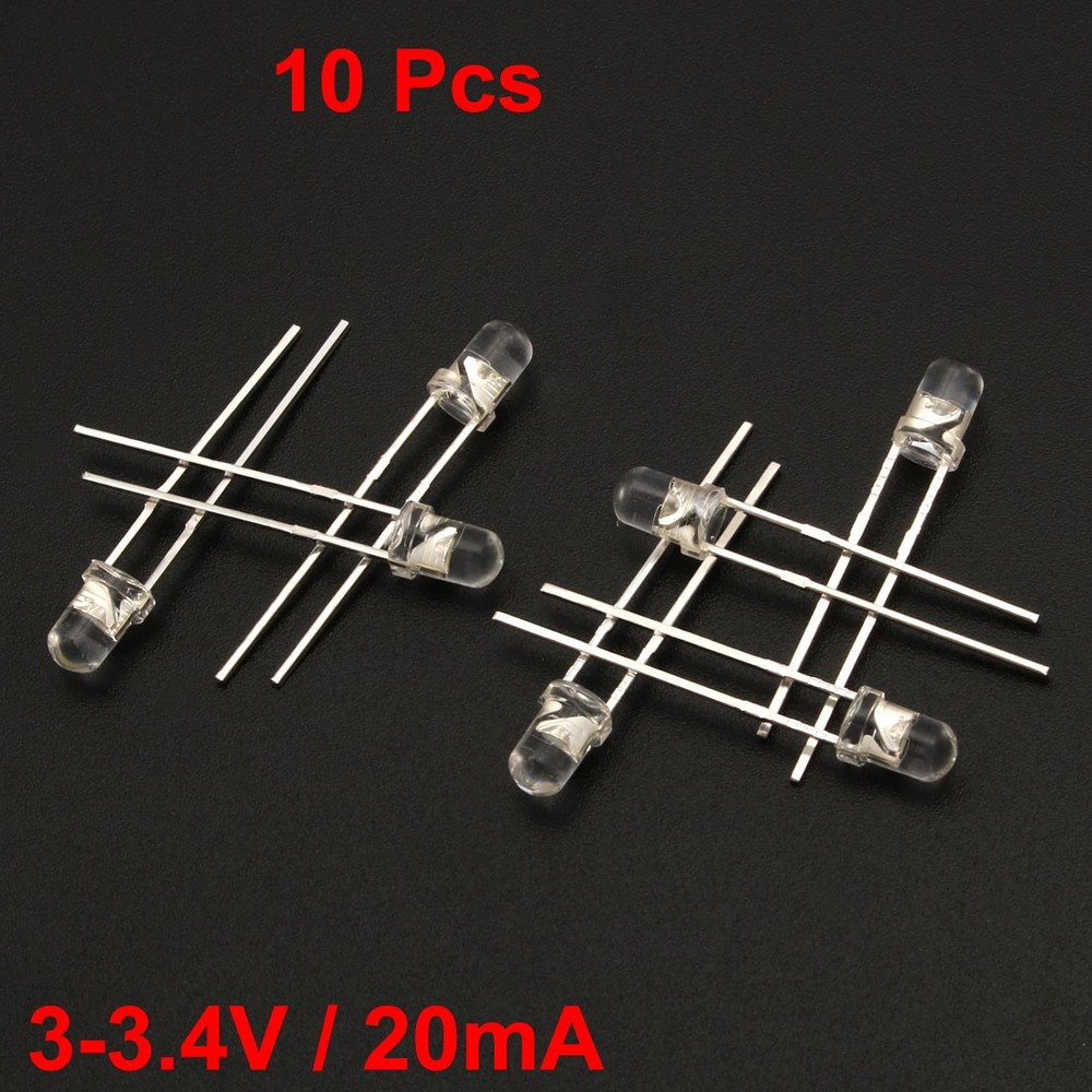 10pcs 3mm White LED Diode Lighting Electronics Component Emitting Light 3-3.4V