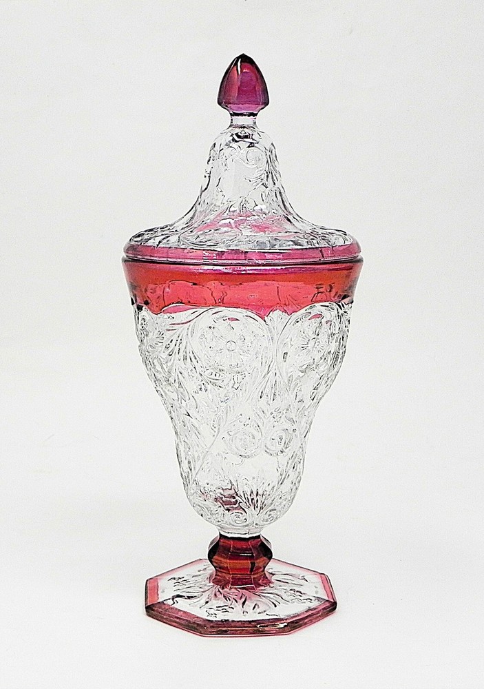EAPG McKee Glass Ruby Flashed ROCK CRYSTAL Candy Jar with Lid