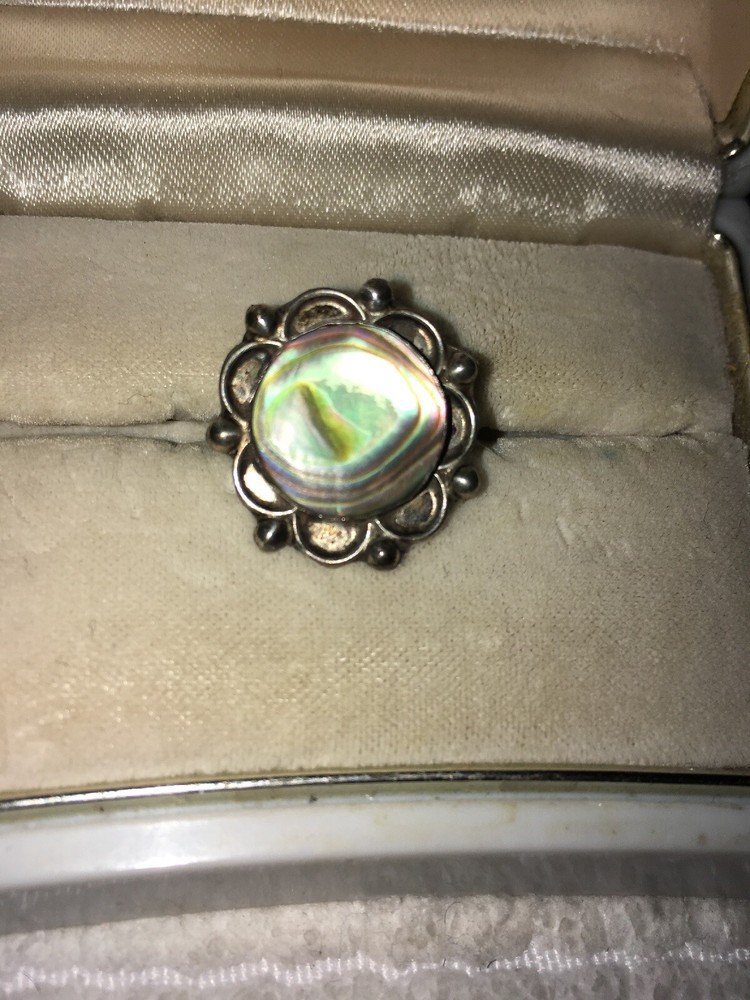 Antique Vtg Sterling Silver Abalone Ring Size 5