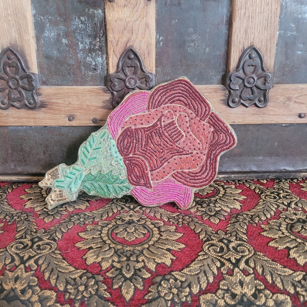 Antique Beaded Rose Vanity Hand Mirror