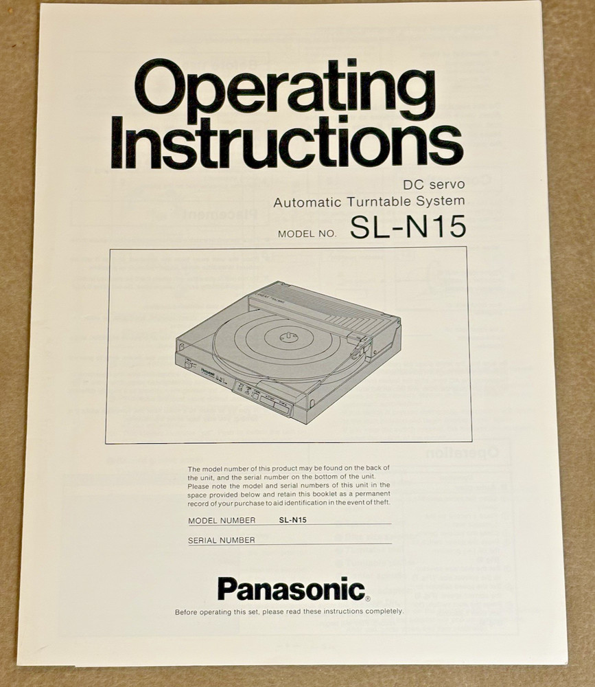 Original Panasonic SL-N15 DC Servo Automatic Turntable Operating Instructions