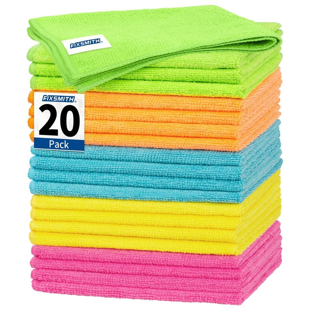 FIXSMITH Microfiber Cleaning Cloth, 20 Pack 20PK, 5 Colors Assorted
