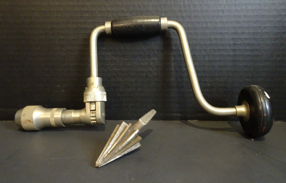 Vintage Hand Held Crank Drill with Conical Bit