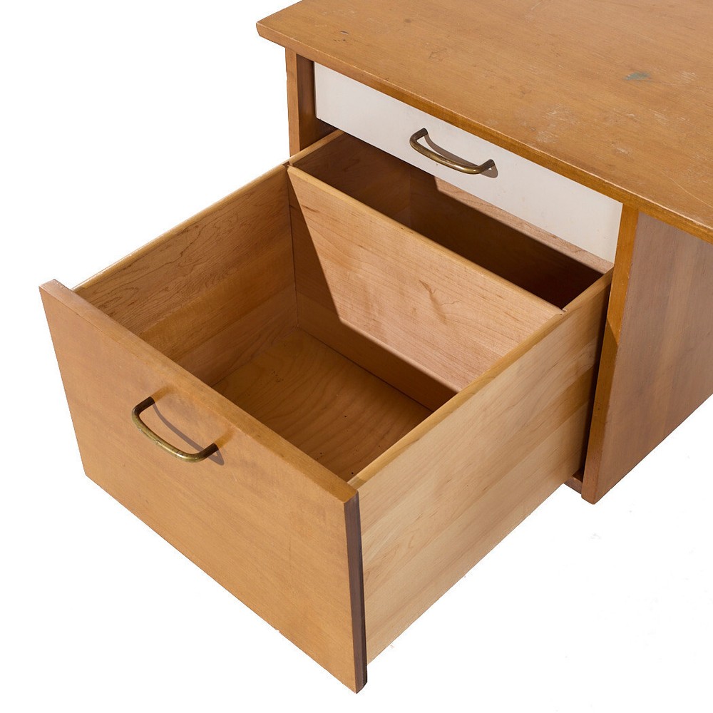 Milo Baughman for Murray Mid Century Maple and Brass Desk
