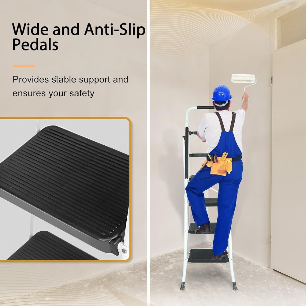 5 Step Ladder Handrails & Tool Tray Platform 330 lbs Folding Step Stool Ladder