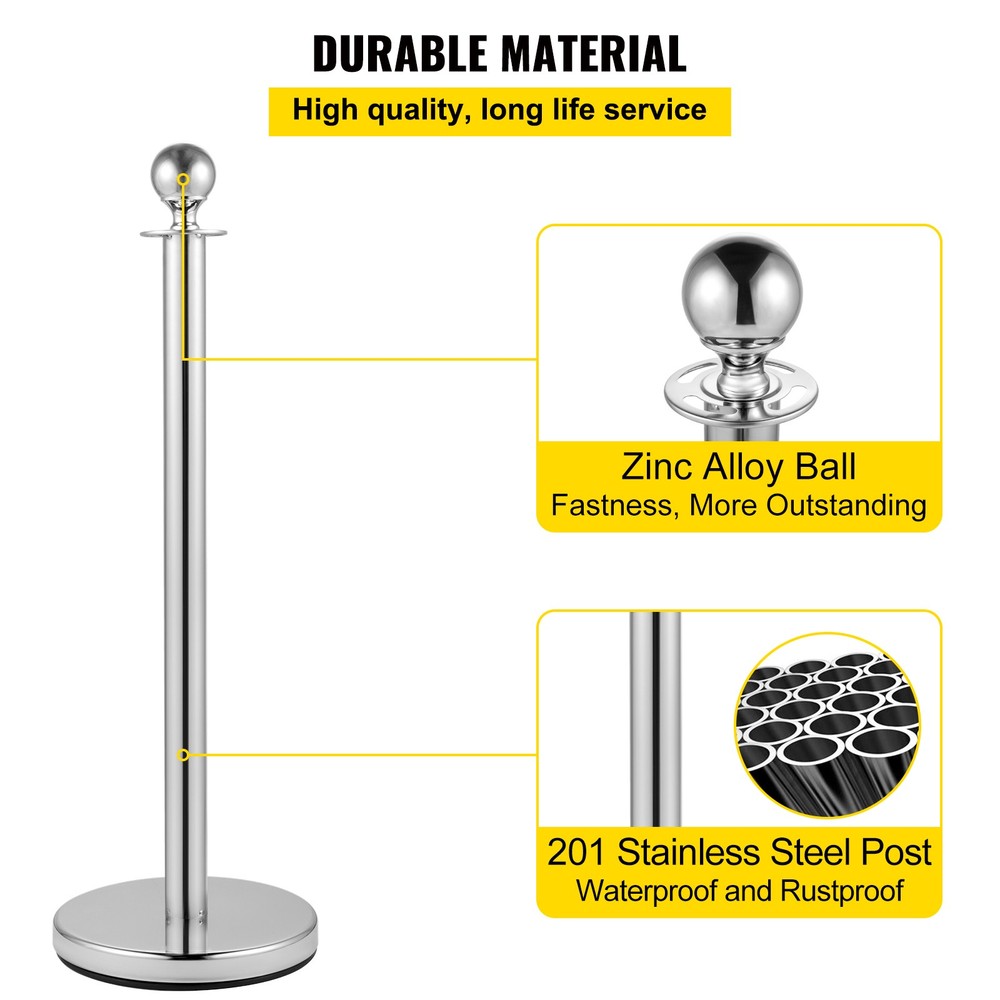 Crowd Control Stanchion Silver 4x37.8" Pack 3 Ropes Queue Posts Stable Red
