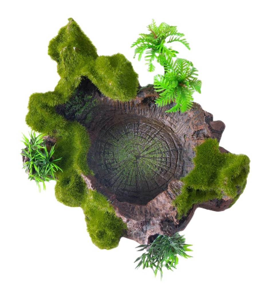 Reptile Decor, Plastic Reptile Platform with Artificial Plants - Basking Habi...