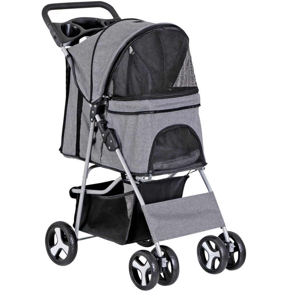 4-Wheels Folding Dog Stroller Pet Stroller for Medium Dogs Cat Stroller Gray