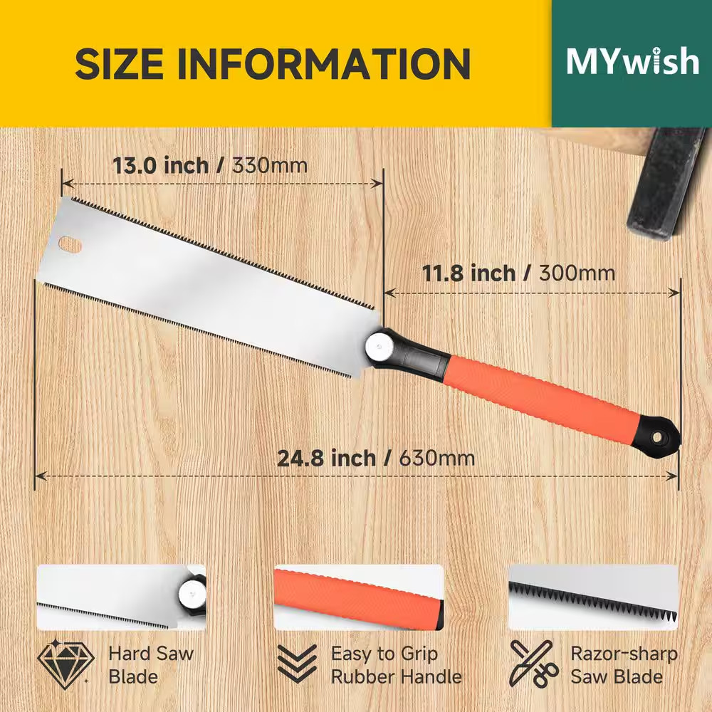13 In. Japanese Pull Saw, Double Edge Sided Hand Saw