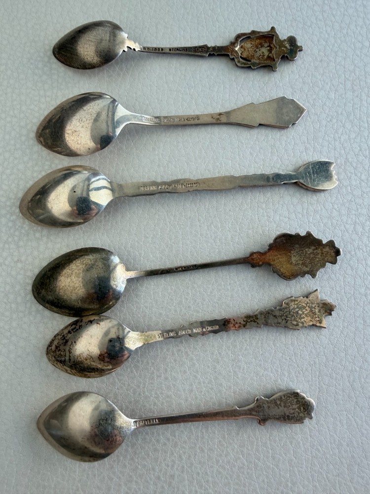 6 Sterling and Enamel Spoons