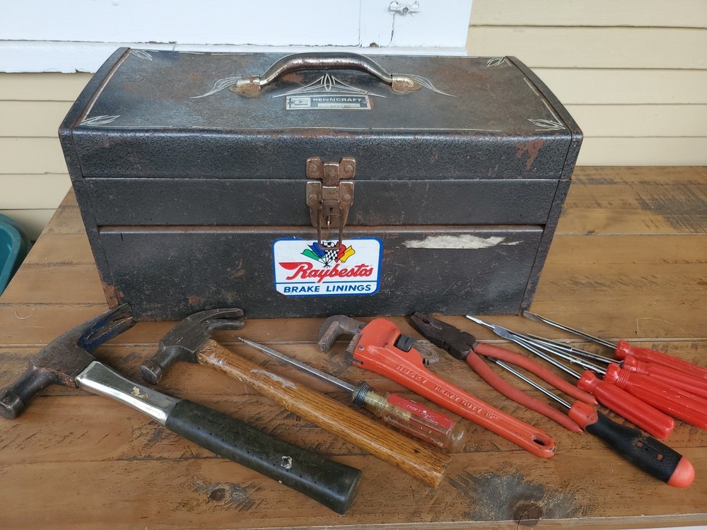 Penncraft Metal Toolbox With Red Shelf Model 3003 Plus Tools Hammers More