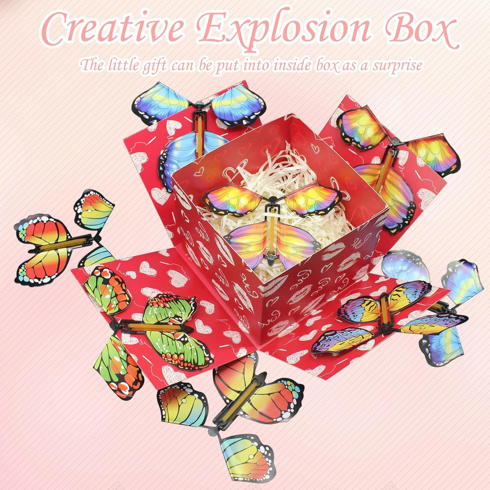 Timisea Butterfly Explosion Gift Box 2-Layer 6 Butterflies Red Lips Surprise