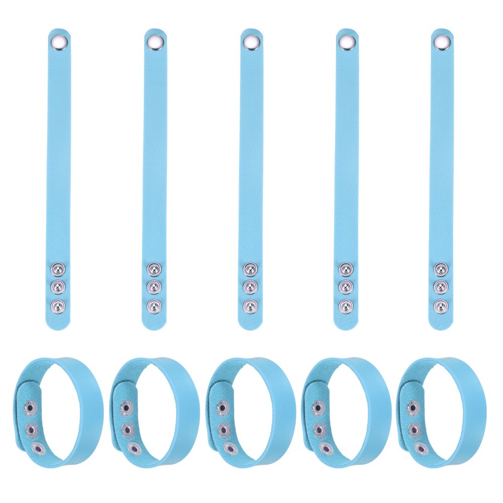 10 Pcs Plain Leather Bracelets Leather Snap Bracelets, Blue