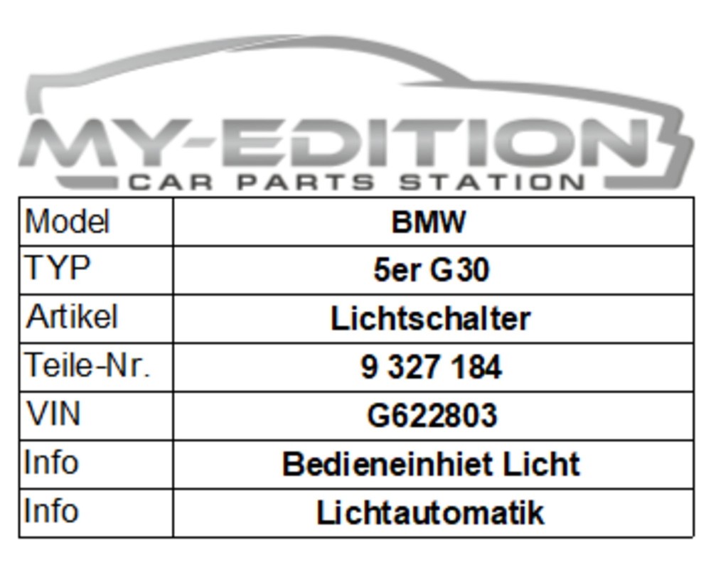 BMW G30 G31 G32 light switch operating unit light switch 9327184