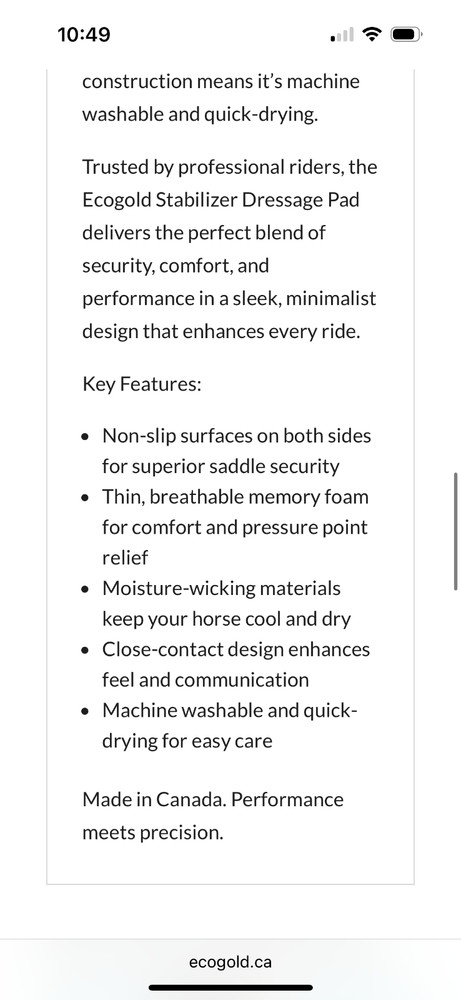 Ecogold Stabilizer Dresage Pad