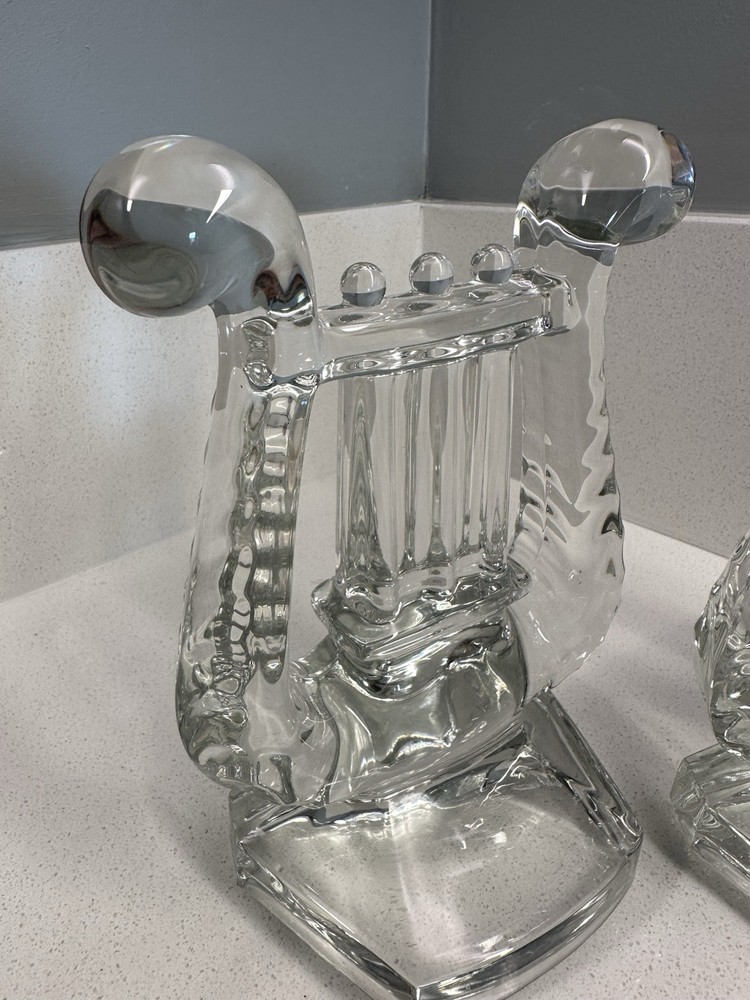 Pair Crystal Bookends Harp Shaped