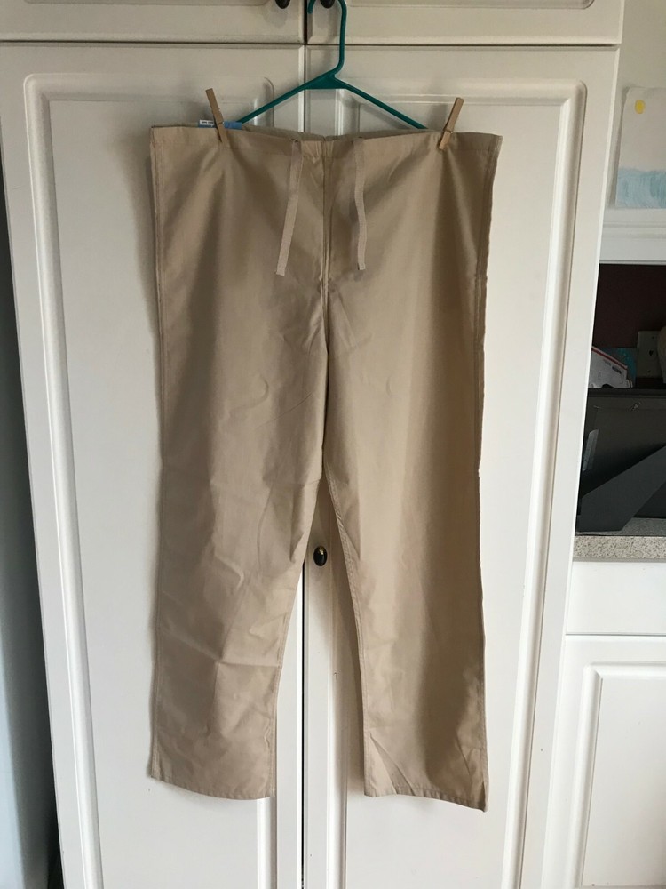 2-New Landau Unisex Scrub Bottoms Size Medium Tan Soft Tie String Durable