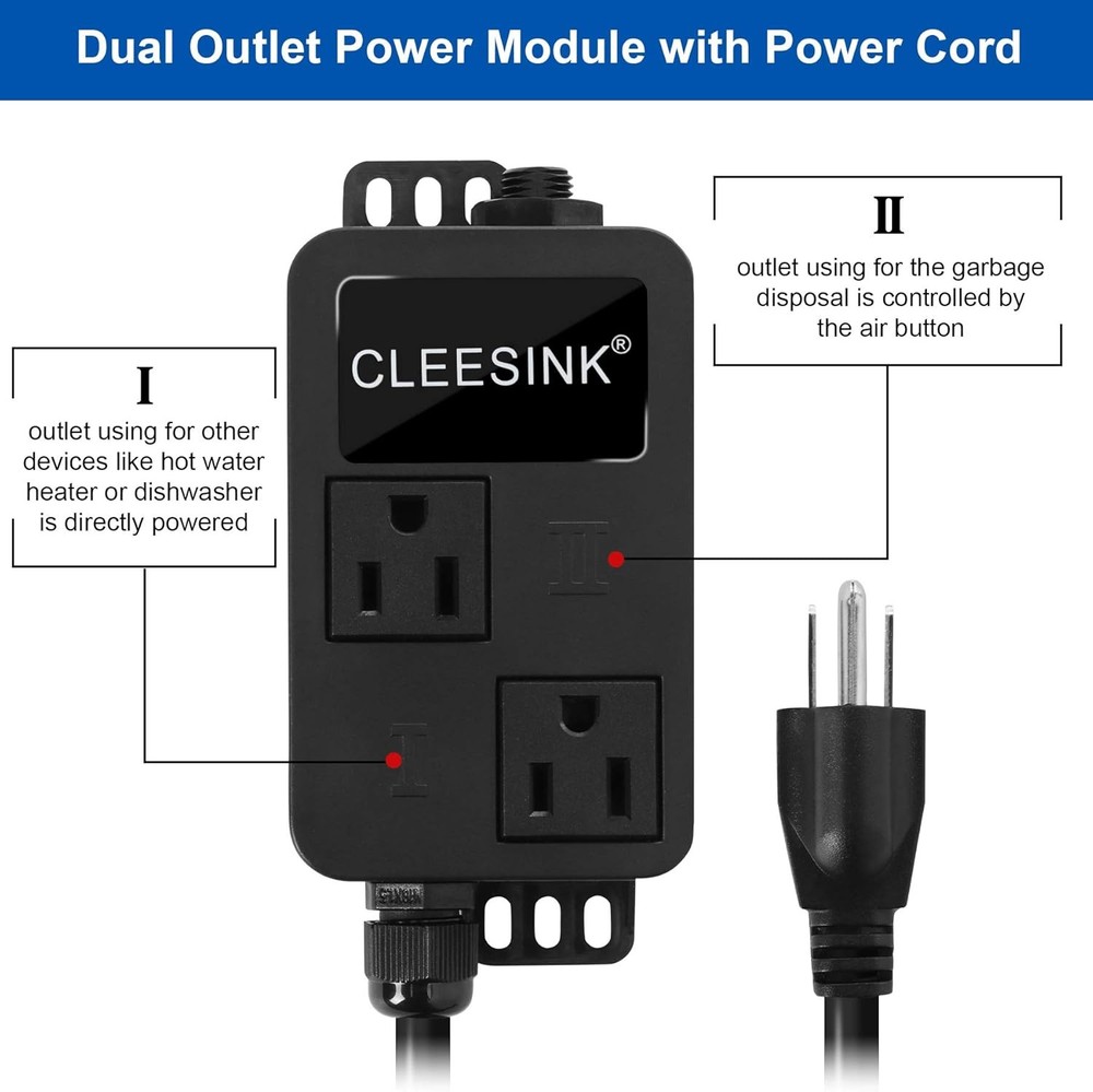 Garbage Disposal Air Switch Kit Dual Outlet Black