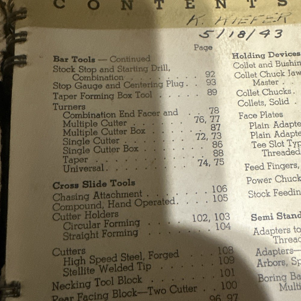 Warner & Swasey Turret Lathe Tools Book