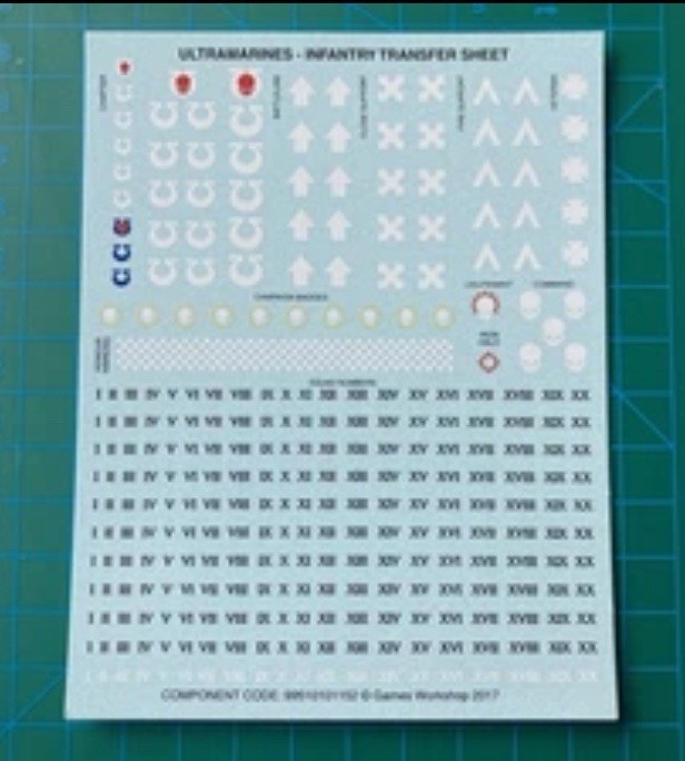 Warhammer 40k Ultramarines Transfer Sheet