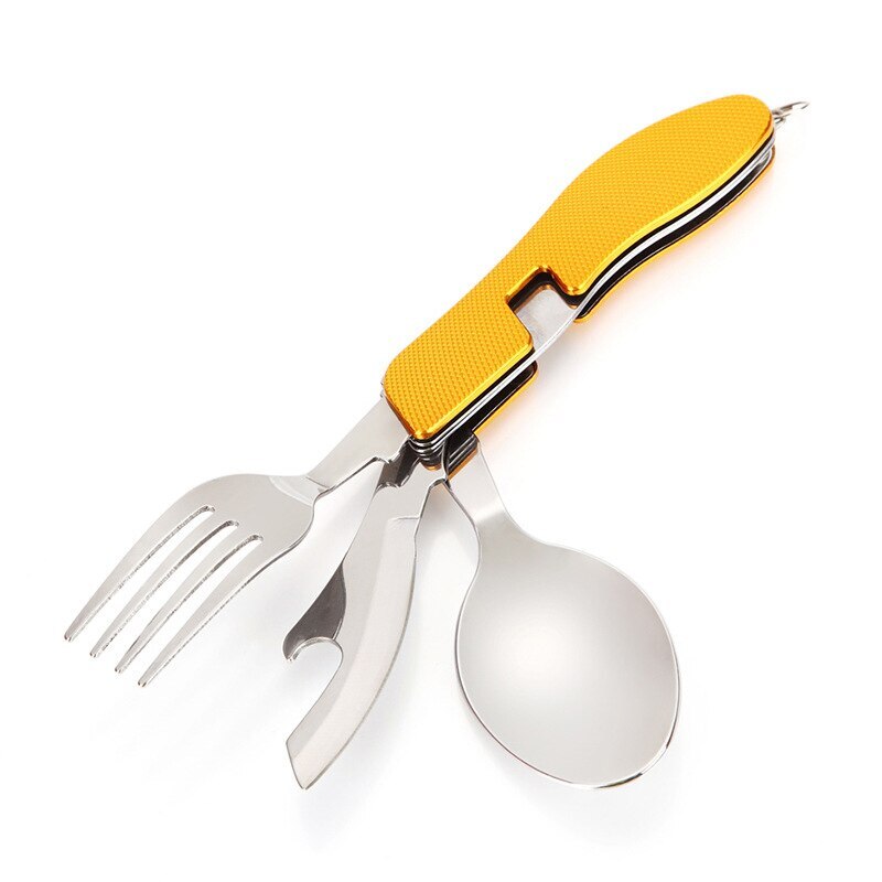 4 in1 Multifunctional Outdoor Tableware S/S Foldable Fork Spoon Knife Picnic