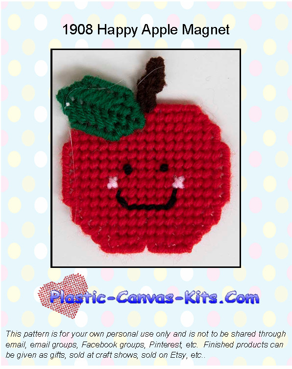 Happy Apple Magnet-Plastic Canvas Pattern or Kit