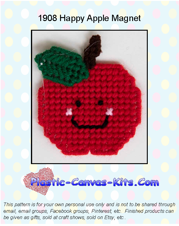 Happy Apple Magnet-Plastic Canvas Pattern or Kit