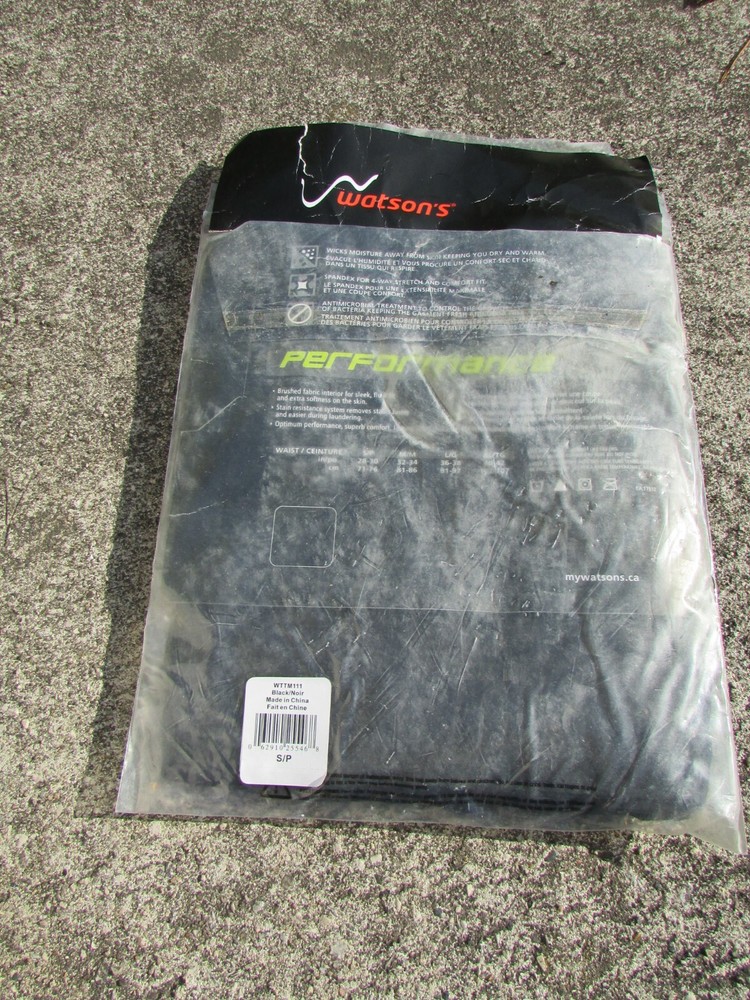 Watson's Performance Base Layer Black Long Johns Stretch Size S Antimicrobal