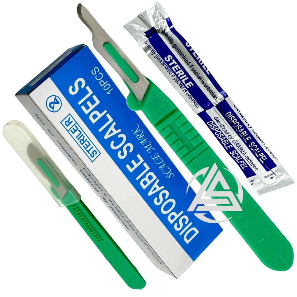 Plastic Handle Disposable Scalpel with Measuring Scale Ruler Built-in (10/Pack)