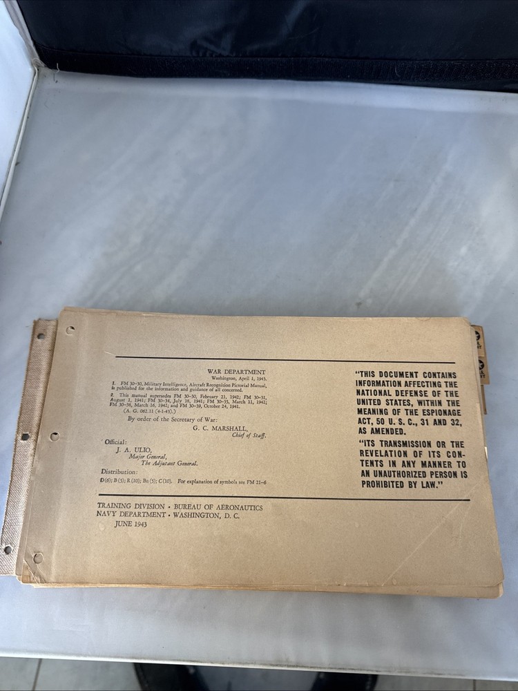 WWII Navy Dept Aircraft Recognition Training Document