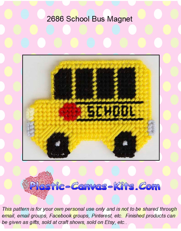 School Bus Magnet-Plastic Canvas Pattern or Kit