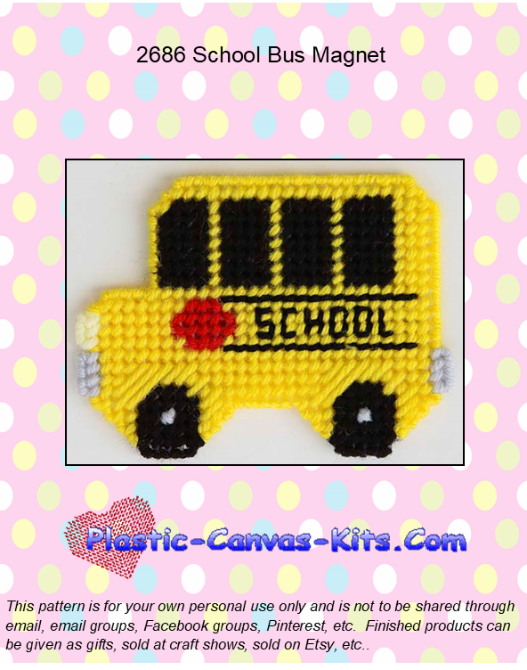 School Bus Magnet-Plastic Canvas Pattern or Kit