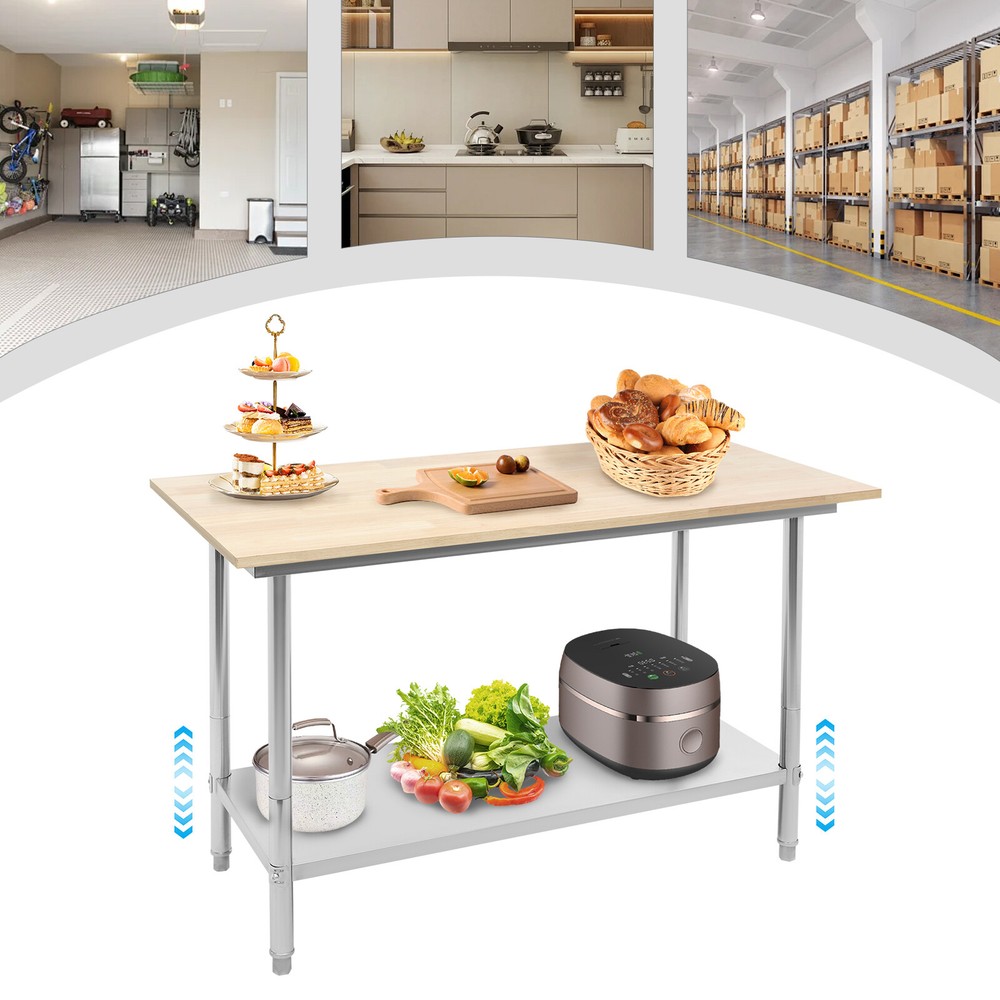 Oak Wood Top Work Table Workbench Work Table with Undershelf 500kg Load Capacity