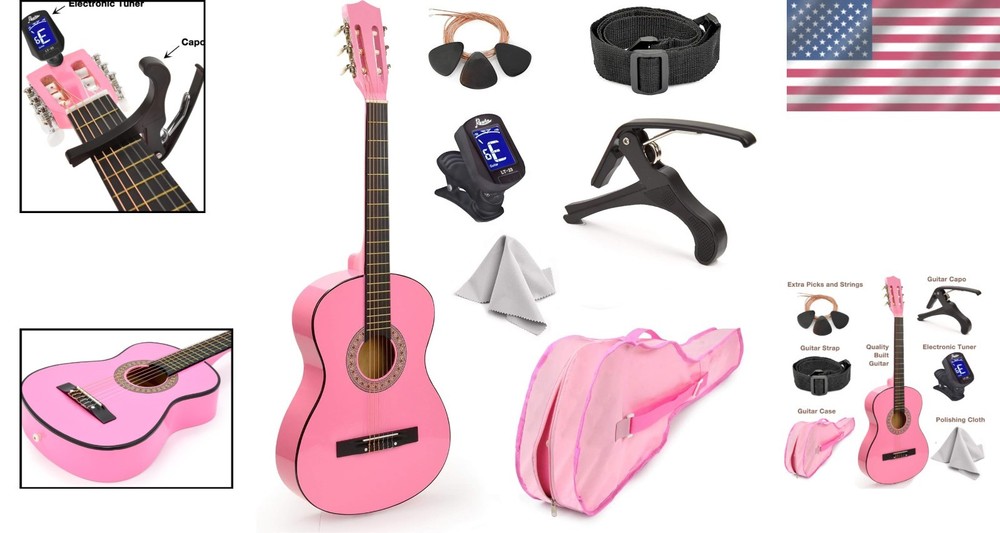 Beginner-Friendly 30" Classical Guitar in Pink with Case & Essential Accessories