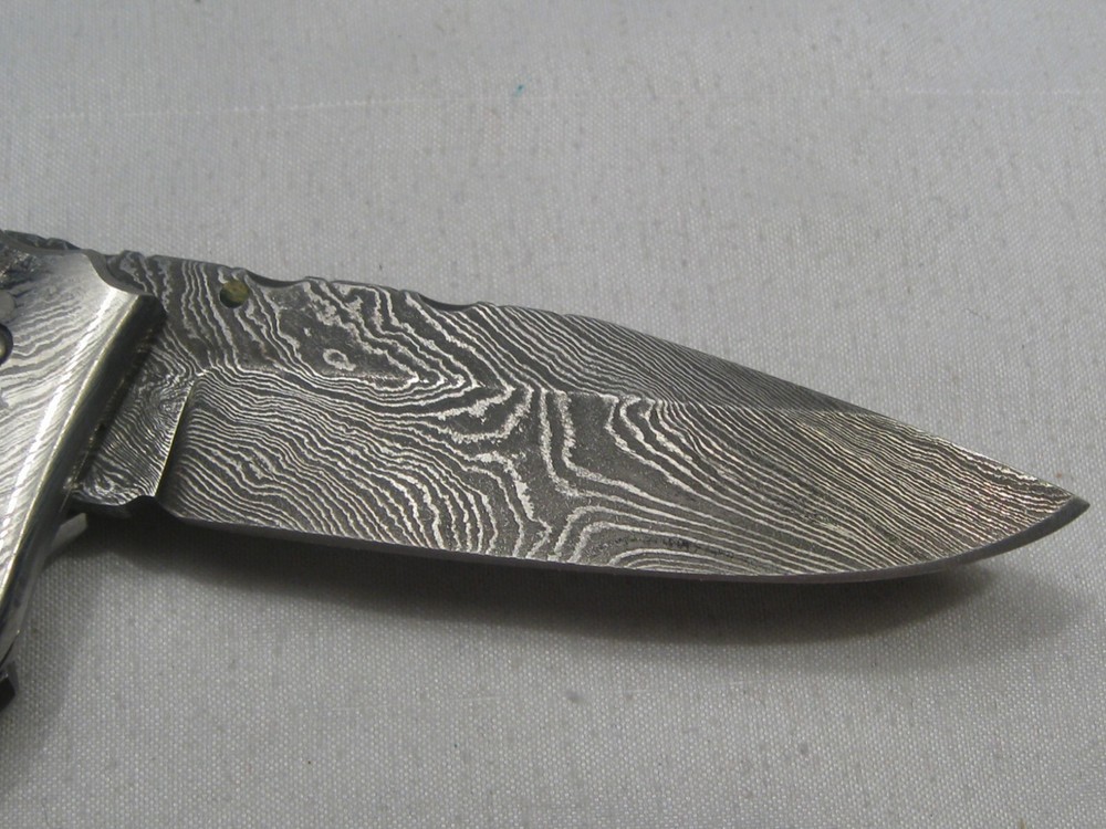 Handmade Heavy DAMASCUS Folding Knife - New No Box. #25