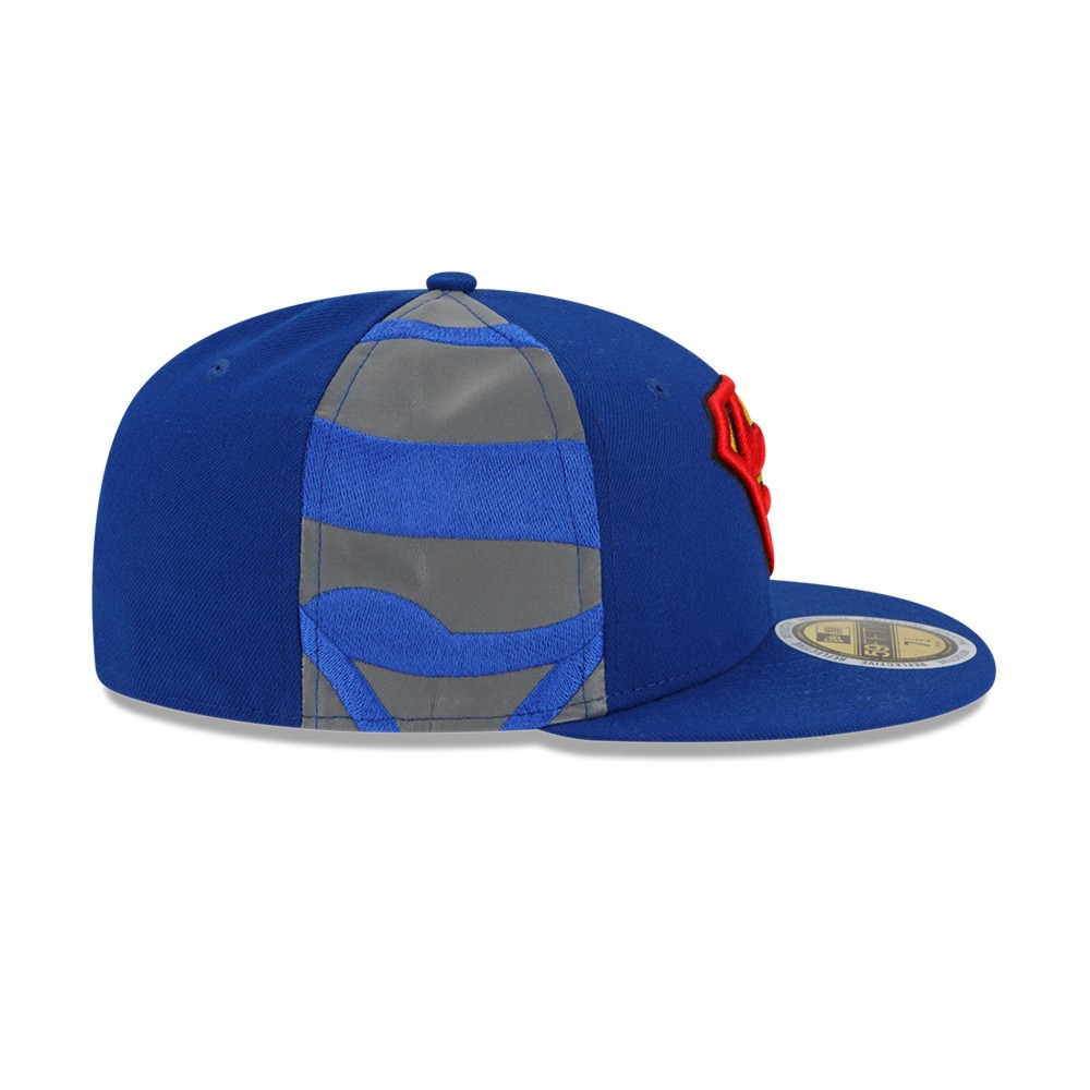 DC Comics Superman Side Panel Logo New Era 59Fifty Fitted Flat Bill Hat Multi-c