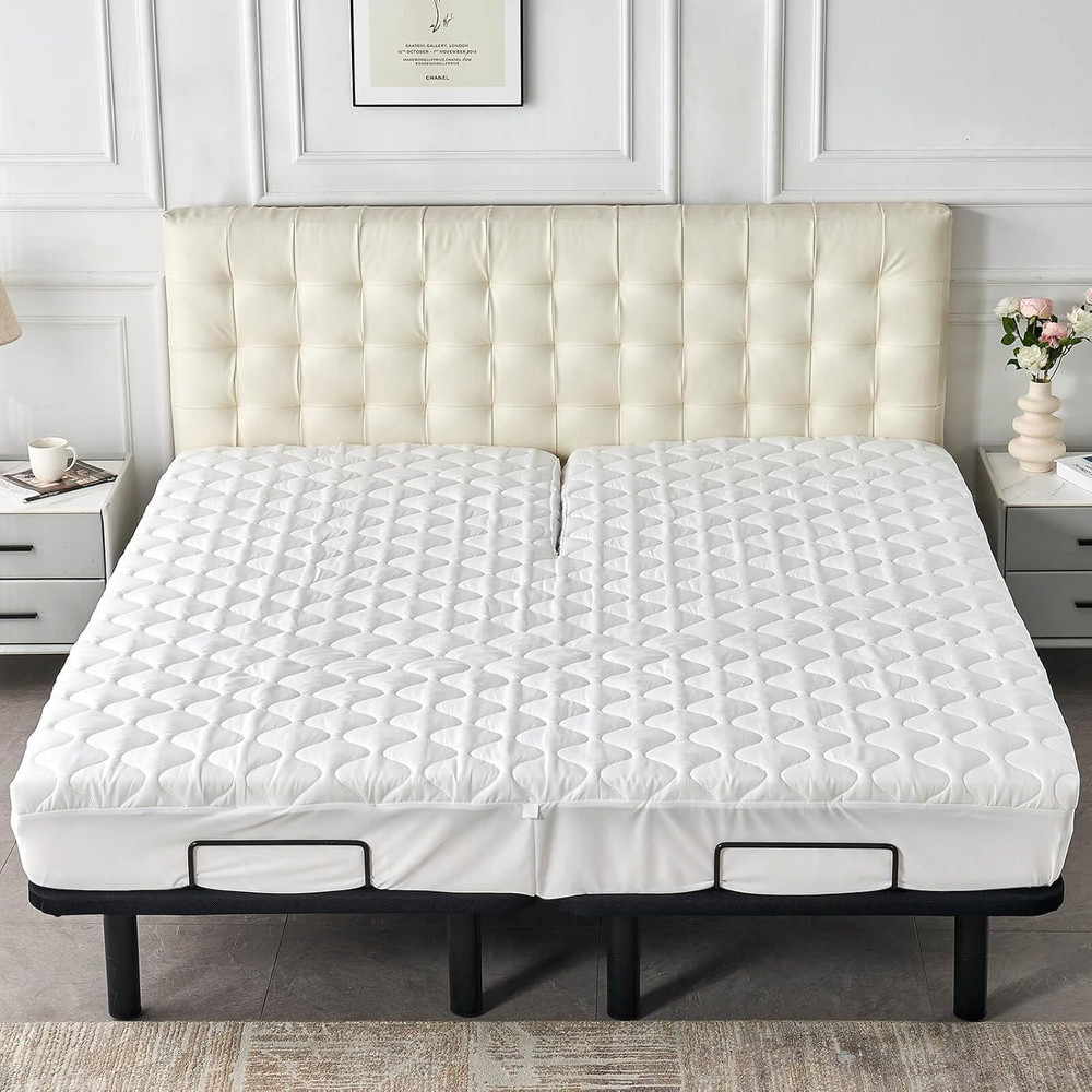 Kingnex Waterproof Quilted Split Top King Mattress Protector Pad for Adjustable