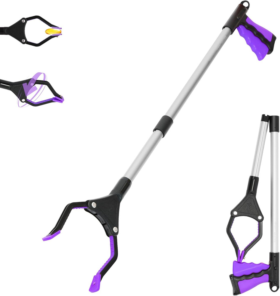 32 Inch  Folding Reacher Grabber Tool with Magnet(Purple)