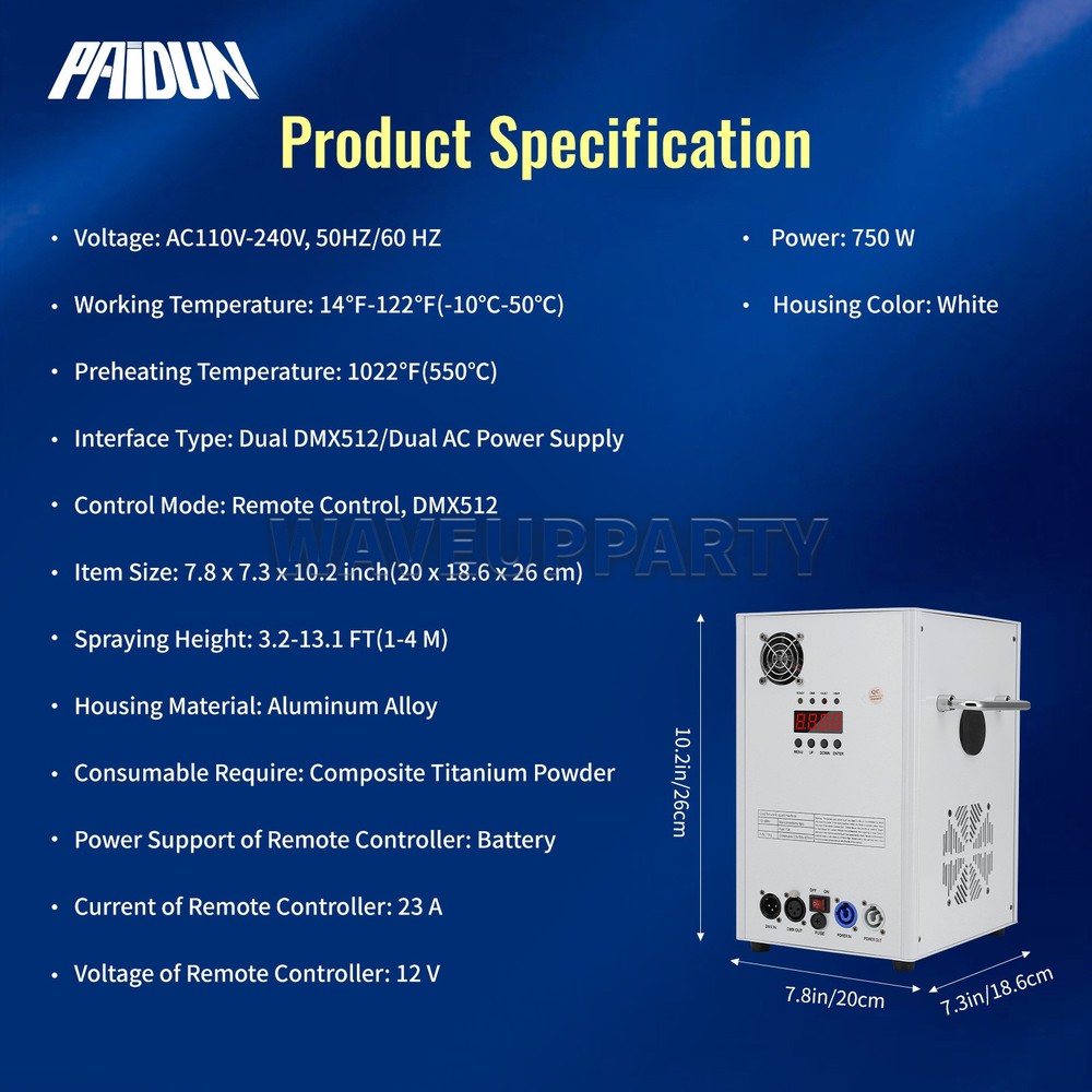 PAIDUN 2PCS 750W Cold Spark Firework Machine Sparkler Effect DMX Remote Control
