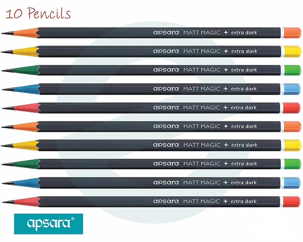 10 X Apsara Matt Magic Extra Dark Pencil, Free One Sharpener + Eraser Inside