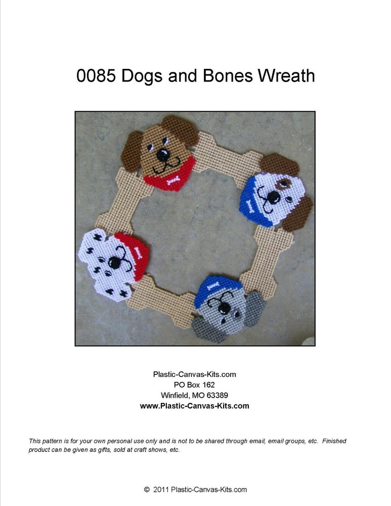 Dog and Bones Wreath-Wall Hanging-Plastic Canvas Pattern or Kit