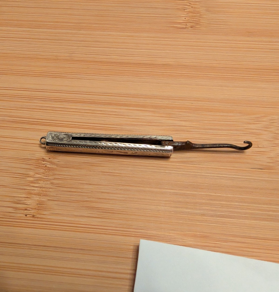 Vintage Sterling Silver [F.W Maker] Small Folding Button Hook