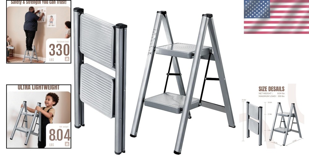 Heavy-Duty Folding Step Ladder with 330lbs Support - Stylish & Space-Saving